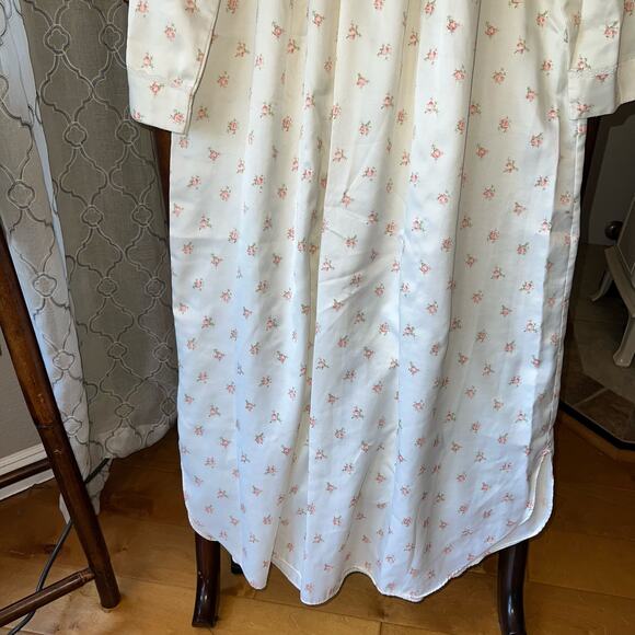 Vintage Miss Elaine Long Nightgown Floral Small Pink White Satin lined - Picture 9 of 14